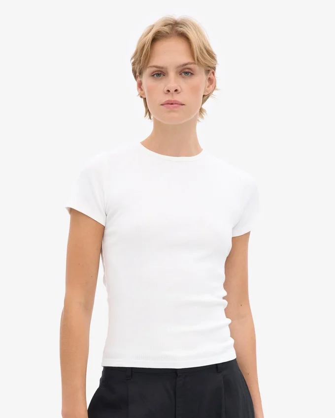 Bio-T-Shirt mit Rippstruktur – Optisches Weiß