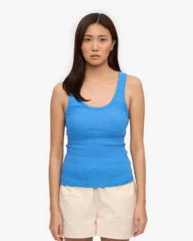 Bio-Tanktop für Damen mit Rippstrick – Pazifikblau