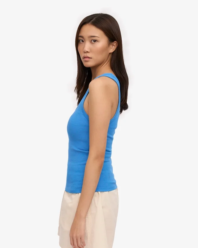 Bio-Tanktop für Damen mit Rippstrick – Pazifikblau