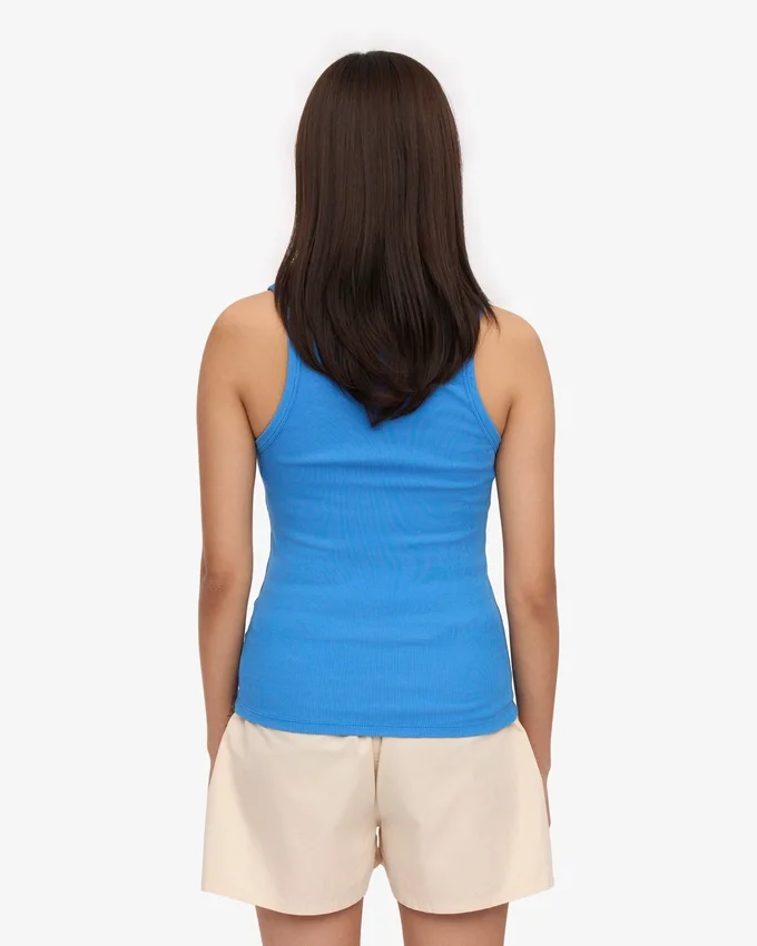 Bio-Tanktop für Damen mit Rippstrick – Pazifikblau