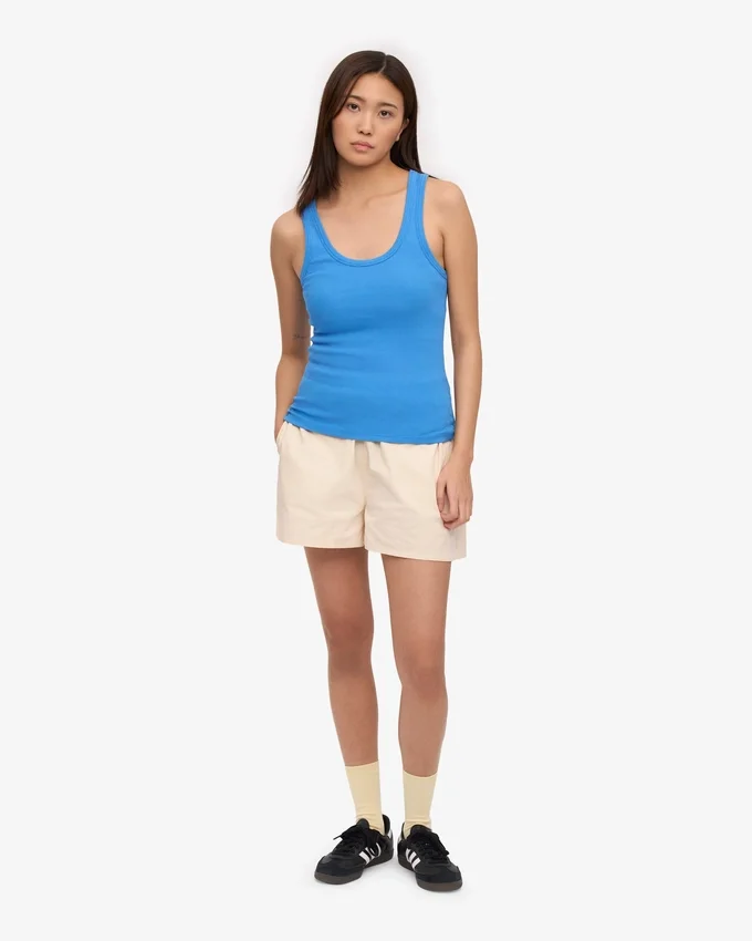 Bio-Tanktop für Damen mit Rippstrick – Pazifikblau