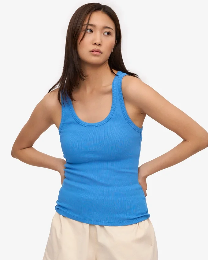 Bio-Tanktop für Damen mit Rippstrick – Pazifikblau