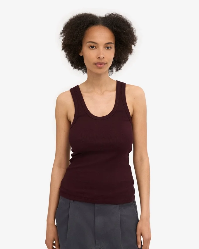 Bio-Tanktop mit Rippstrick für Damen – Oxblood-Rot