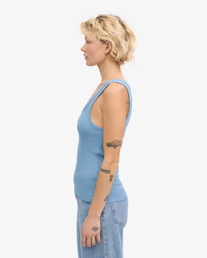 Bio-Tanktop mit Rippstrick für Damen – Seaside Blue
