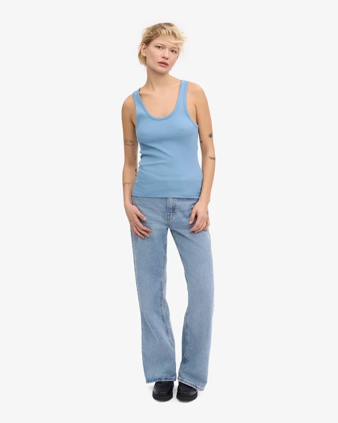 Bio-Tanktop mit Rippstrick für Damen – Seaside Blue