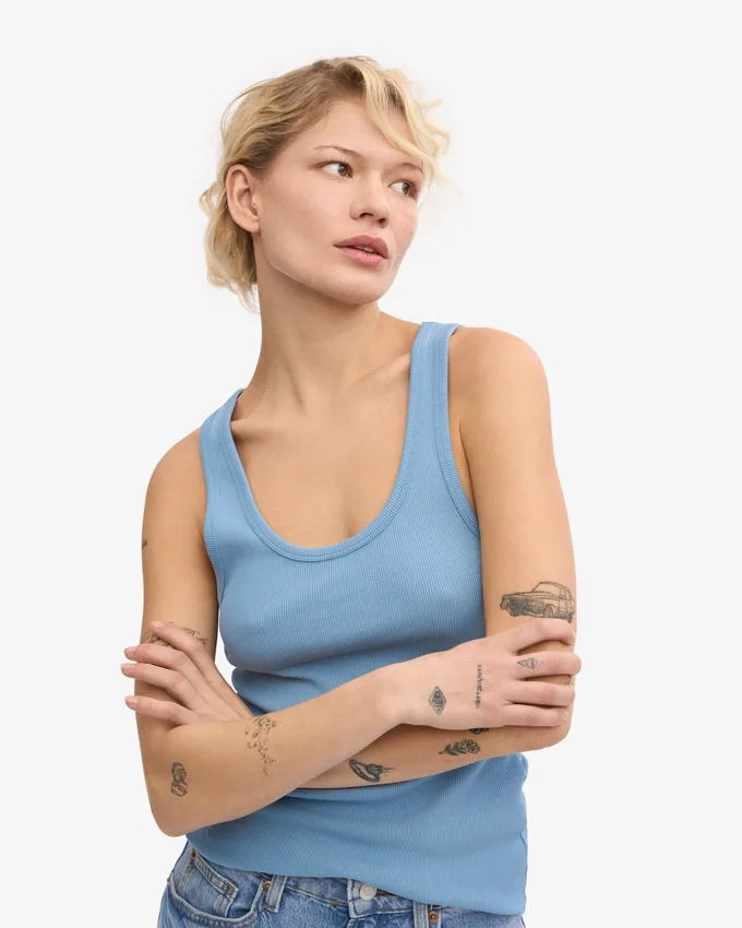 Bio-Tanktop mit Rippstrick für Damen – Seaside Blue