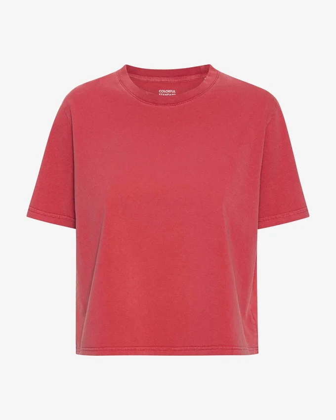 Boxy Crop-T-Shirt aus Bio-Baumwolle – Ausgewaschenes Rot