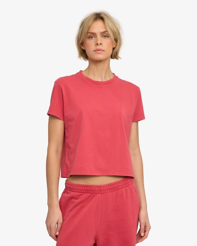 Boxy Crop-T-Shirt aus Bio-Baumwolle – Ausgewaschenes Rot