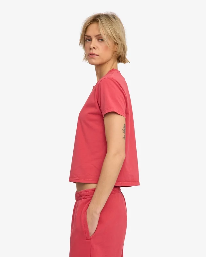Boxy Crop-T-Shirt aus Bio-Baumwolle – Ausgewaschenes Rot
