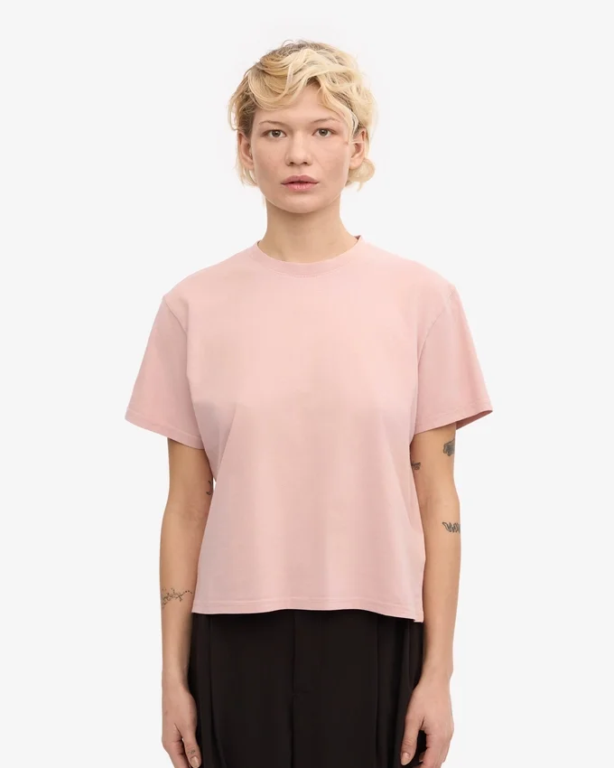 Boxy Crop-T-Shirt aus Bio-Baumwolle – Blassrosa