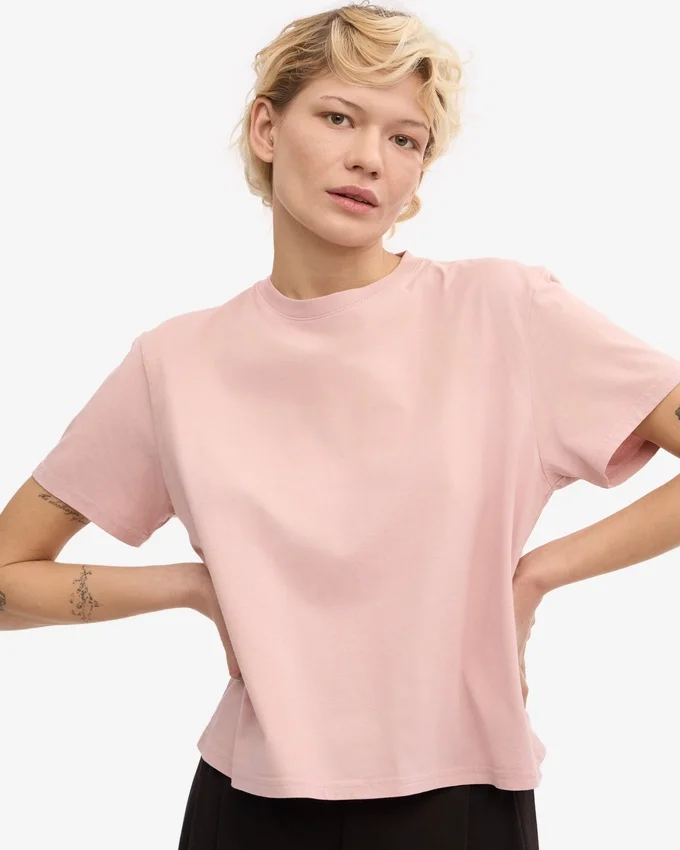 Boxy Crop-T-Shirt aus Bio-Baumwolle – Blassrosa