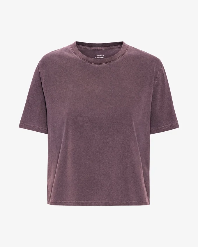 Boxy Crop-T-Shirt aus Bio-Baumwolle – Faded Grape