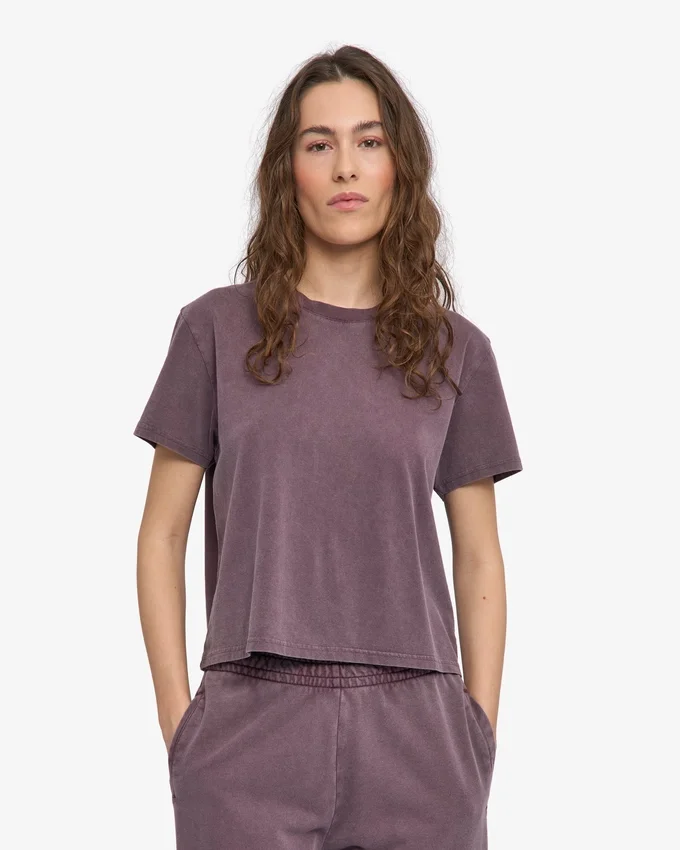 Boxy Crop-T-Shirt aus Bio-Baumwolle – Faded Grape
