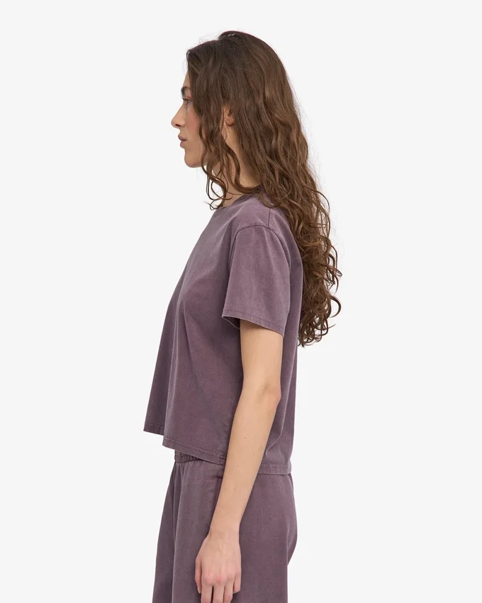 Boxy Crop-T-Shirt aus Bio-Baumwolle – Faded Grape