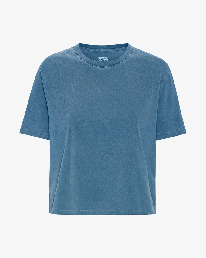 Boxy Crop-T-Shirt aus Bio-Baumwolle – Faded Indigo
