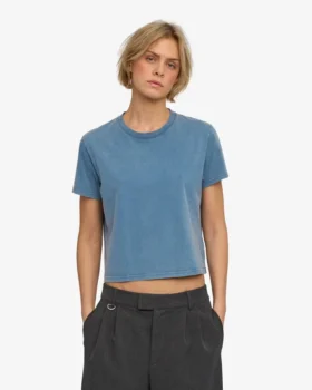 Boxy Crop-T-Shirt aus Bio-Baumwolle – Faded Indigo