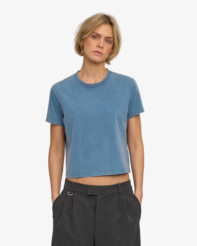 Boxy Crop-T-Shirt aus Bio-Baumwolle – Faded Indigo