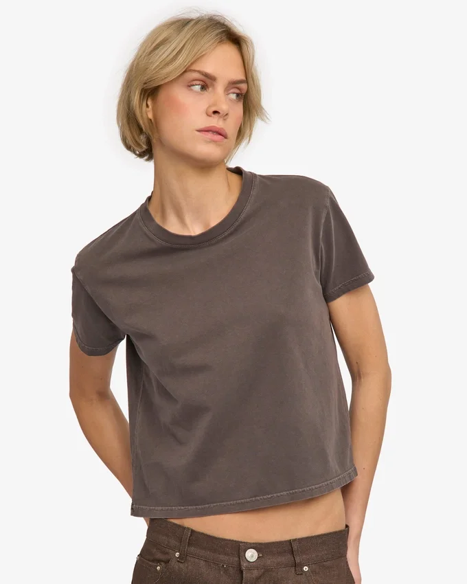 Boxy Crop-T-Shirt aus Bio-Baumwolle – Faded Mud