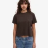 Boxy Crop-T-Shirt aus Bio-Baumwolle – Kaffeebraun