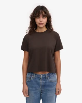 Boxy Crop-T-Shirt aus Bio-Baumwolle – Kaffeebraun