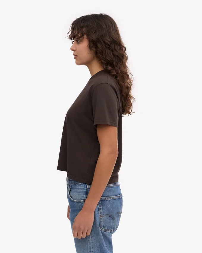 Boxy Crop-T-Shirt aus Bio-Baumwolle – Kaffeebraun
