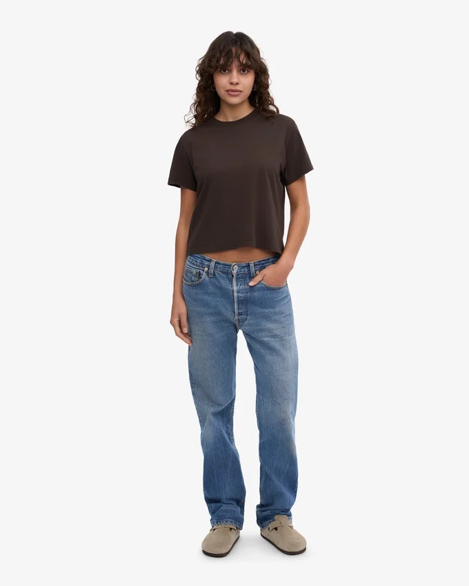 Boxy Crop-T-Shirt aus Bio-Baumwolle – Kaffeebraun
