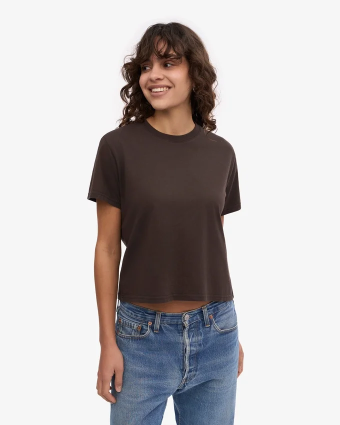 Boxy Crop-T-Shirt aus Bio-Baumwolle – Kaffeebraun