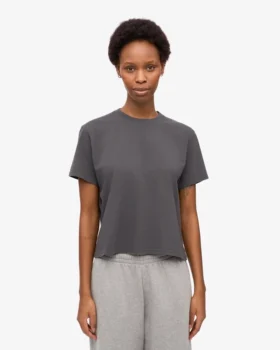 Boxy-Crop-T-Shirt aus Bio-Baumwolle – Lavagrau