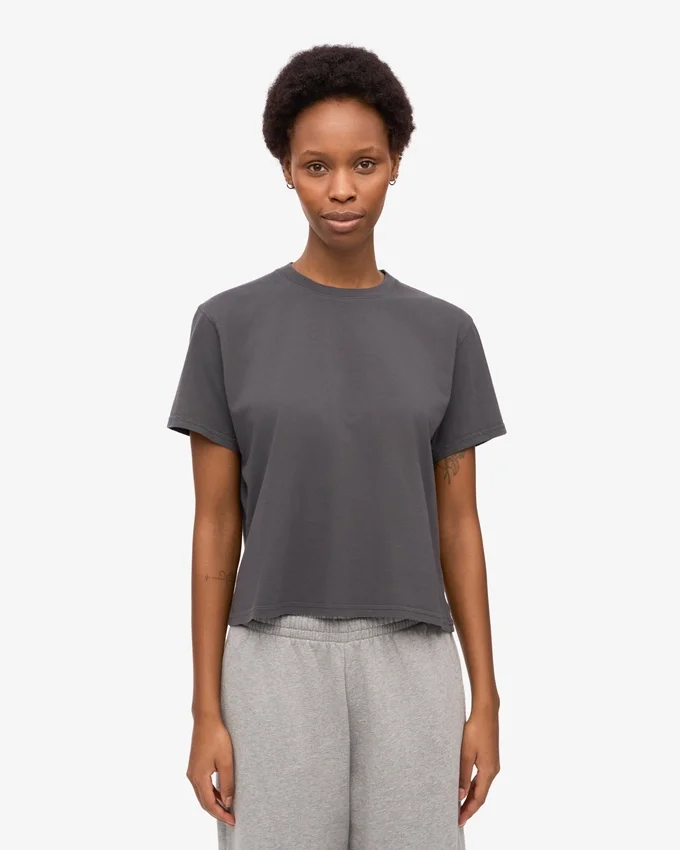 Boxy-Crop-T-Shirt aus Bio-Baumwolle – Lavagrau