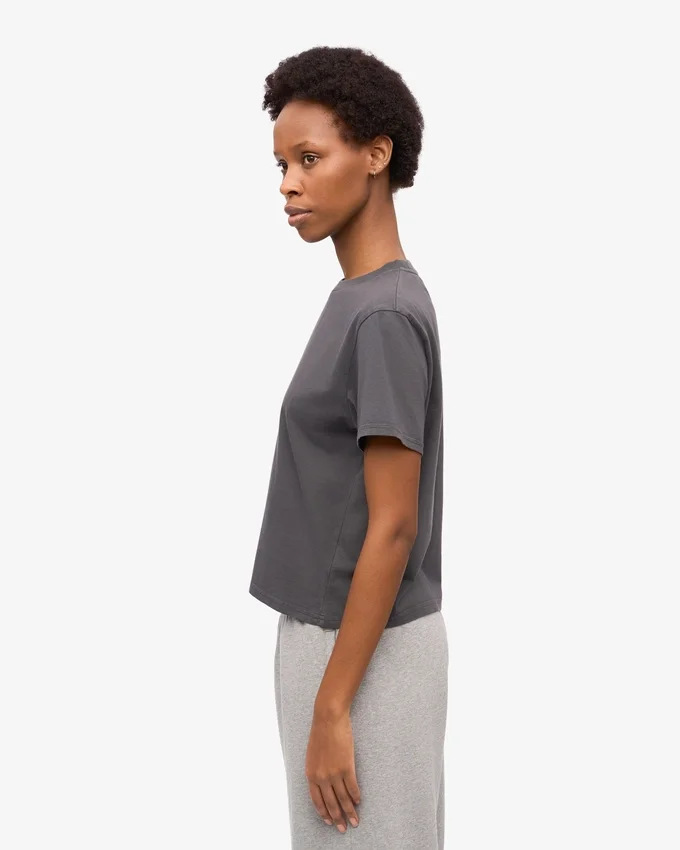 Boxy-Crop-T-Shirt aus Bio-Baumwolle – Lavagrau