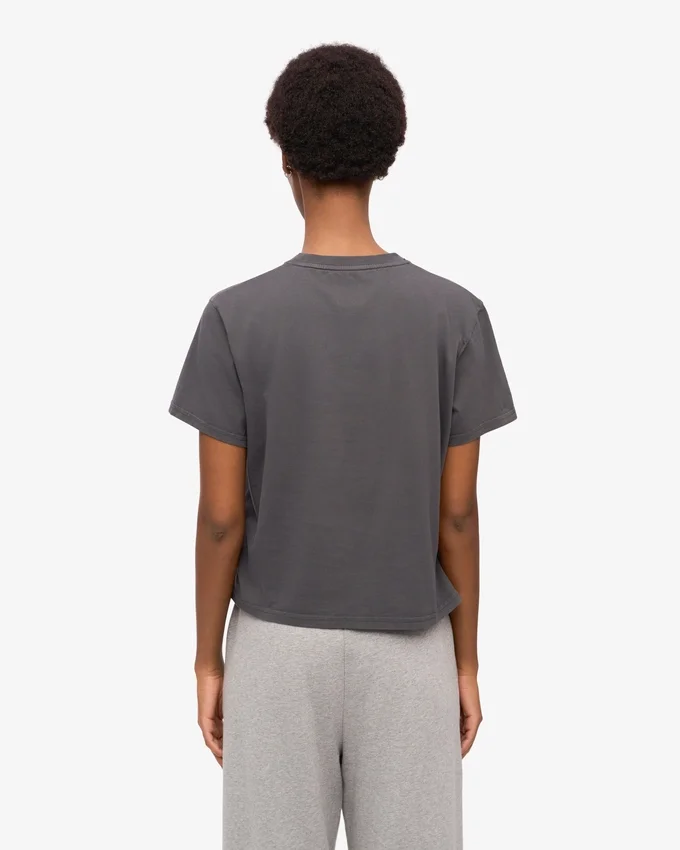 Boxy-Crop-T-Shirt aus Bio-Baumwolle – Lavagrau