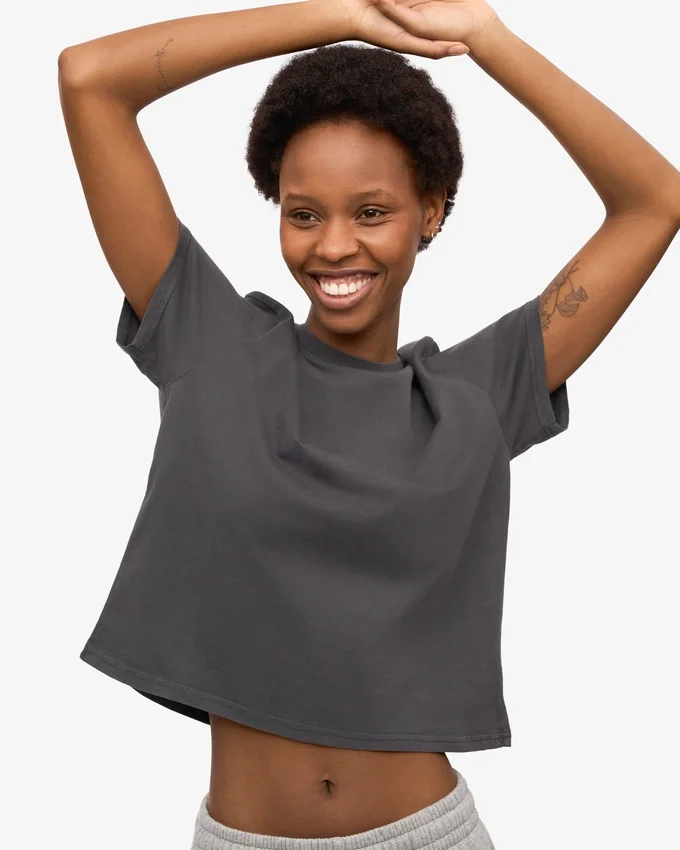 Boxy-Crop-T-Shirt aus Bio-Baumwolle – Lavagrau