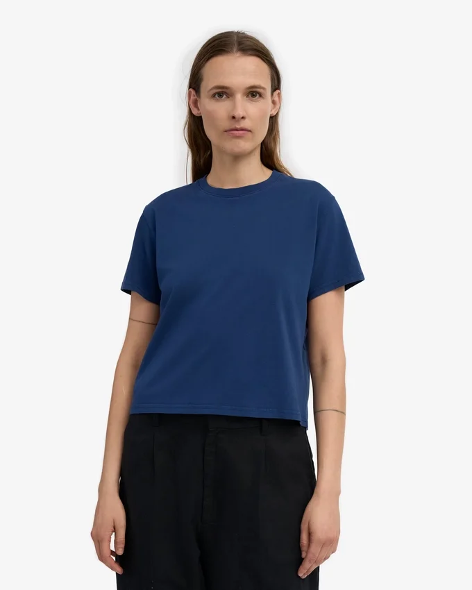 Boxy Crop-T-Shirt aus Bio-Baumwolle – Marineblau