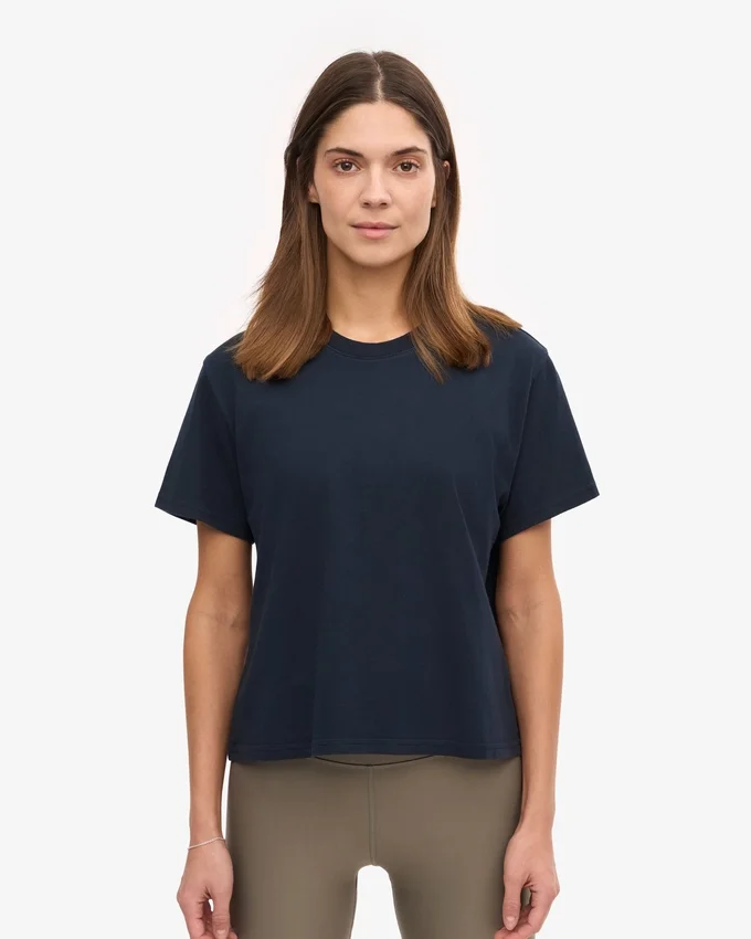 Boxy Crop-T-Shirt aus Bio-Baumwolle – Marineblau