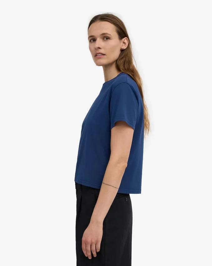 Boxy Crop-T-Shirt aus Bio-Baumwolle – Marineblau