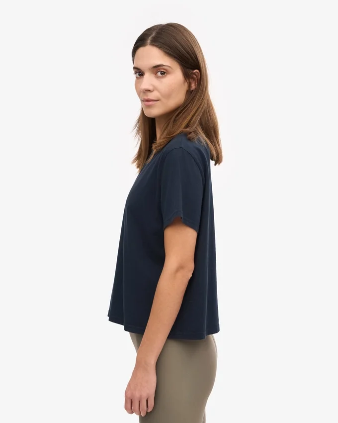 Boxy Crop-T-Shirt aus Bio-Baumwolle – Marineblau