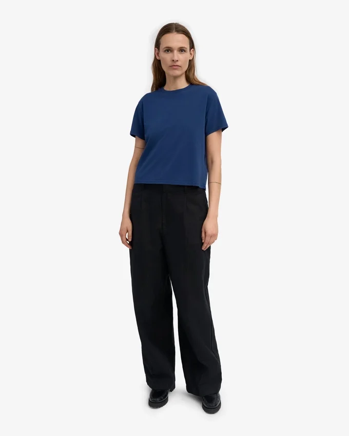 Boxy Crop-T-Shirt aus Bio-Baumwolle – Marineblau