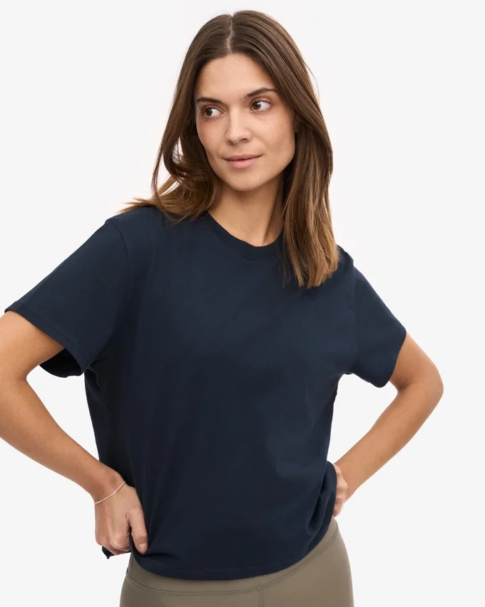 Boxy Crop-T-Shirt aus Bio-Baumwolle – Marineblau