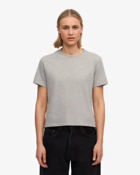 Boxy-Crop-T-Shirt aus Bio-Baumwolle – Meliert-Grau