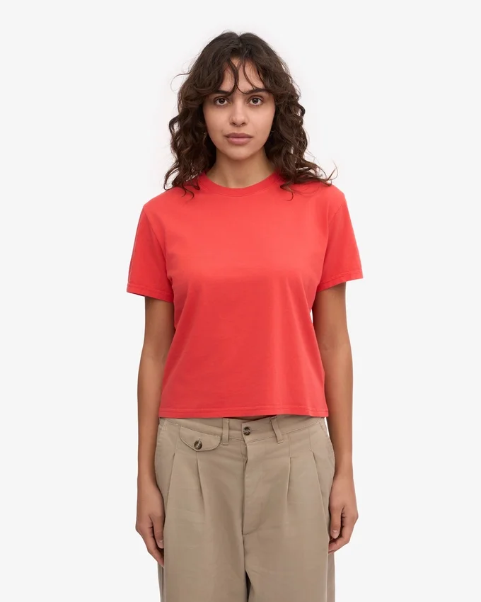 Boxy Crop-T-Shirt aus Bio-Baumwolle – Red Tangerine