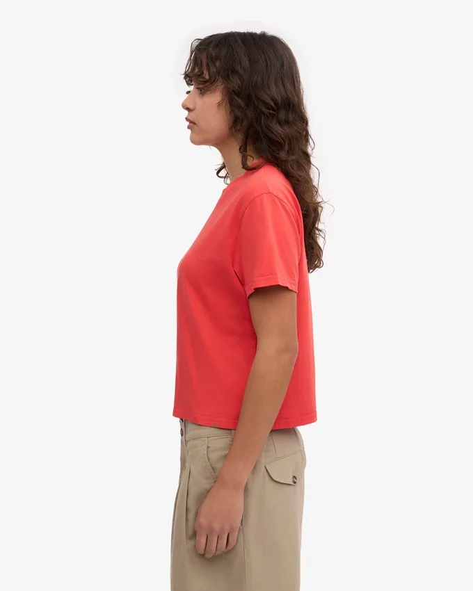 Boxy Crop-T-Shirt aus Bio-Baumwolle – Red Tangerine