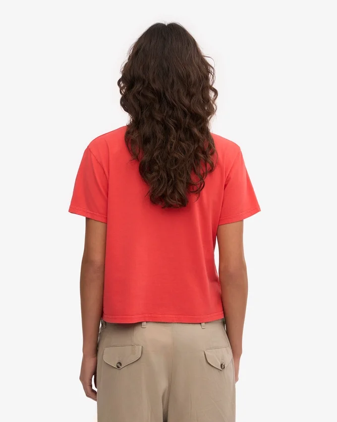 Boxy Crop-T-Shirt aus Bio-Baumwolle – Red Tangerine