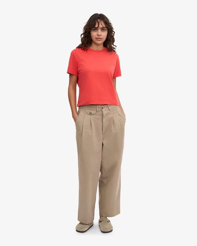 Boxy Crop-T-Shirt aus Bio-Baumwolle – Red Tangerine