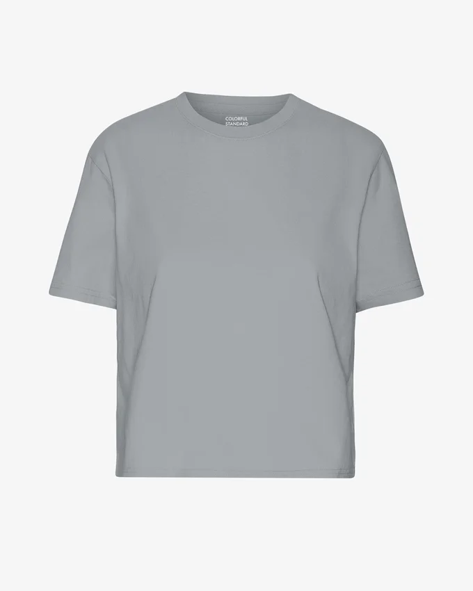 Boxy Crop-T-Shirt aus Bio-Baumwolle – Stahlblau