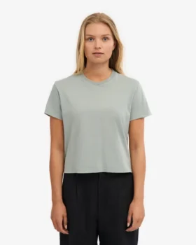 Boxy Crop-T-Shirt aus Bio-Baumwolle – Stahlblau