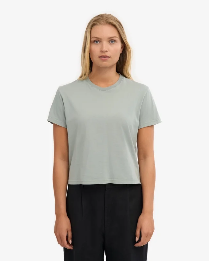 Boxy Crop-T-Shirt aus Bio-Baumwolle – Stahlblau