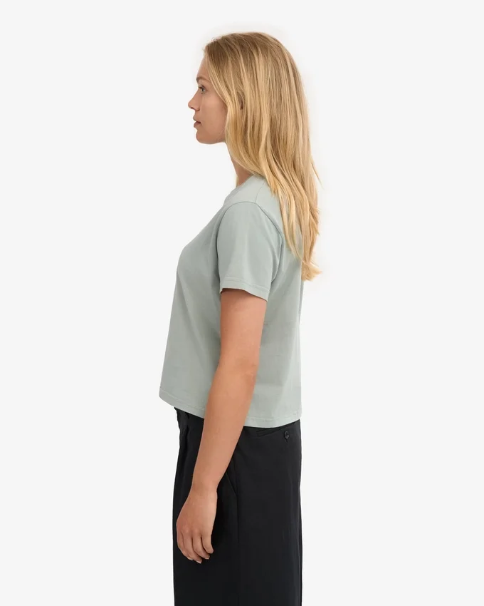 Boxy Crop-T-Shirt aus Bio-Baumwolle – Stahlblau