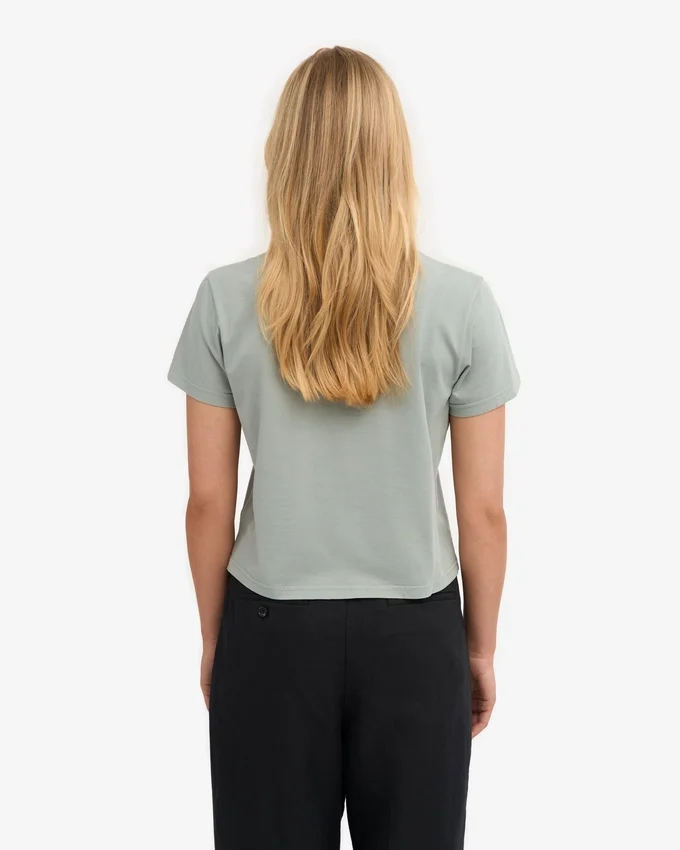 Boxy Crop-T-Shirt aus Bio-Baumwolle – Stahlblau