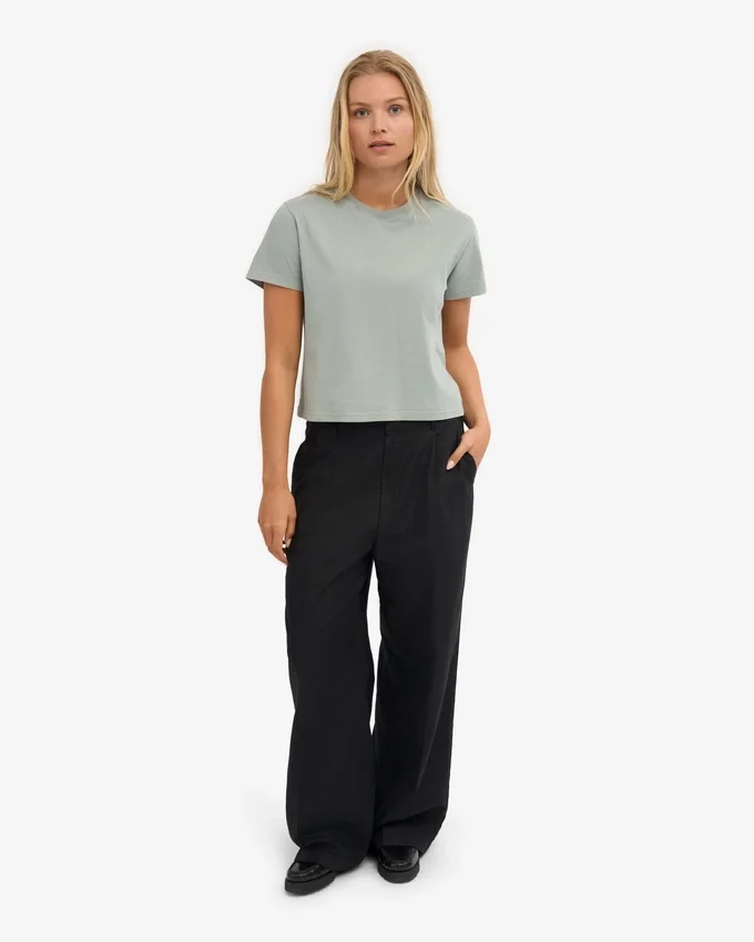 Boxy Crop-T-Shirt aus Bio-Baumwolle – Stahlblau