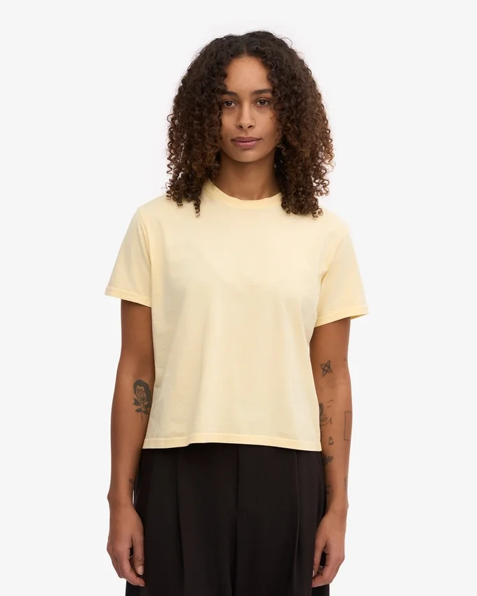 Boxy Crop-T-Shirt aus Bio-Baumwolle – Zartgelb